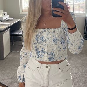 Joie Blue and White Floral Blouse